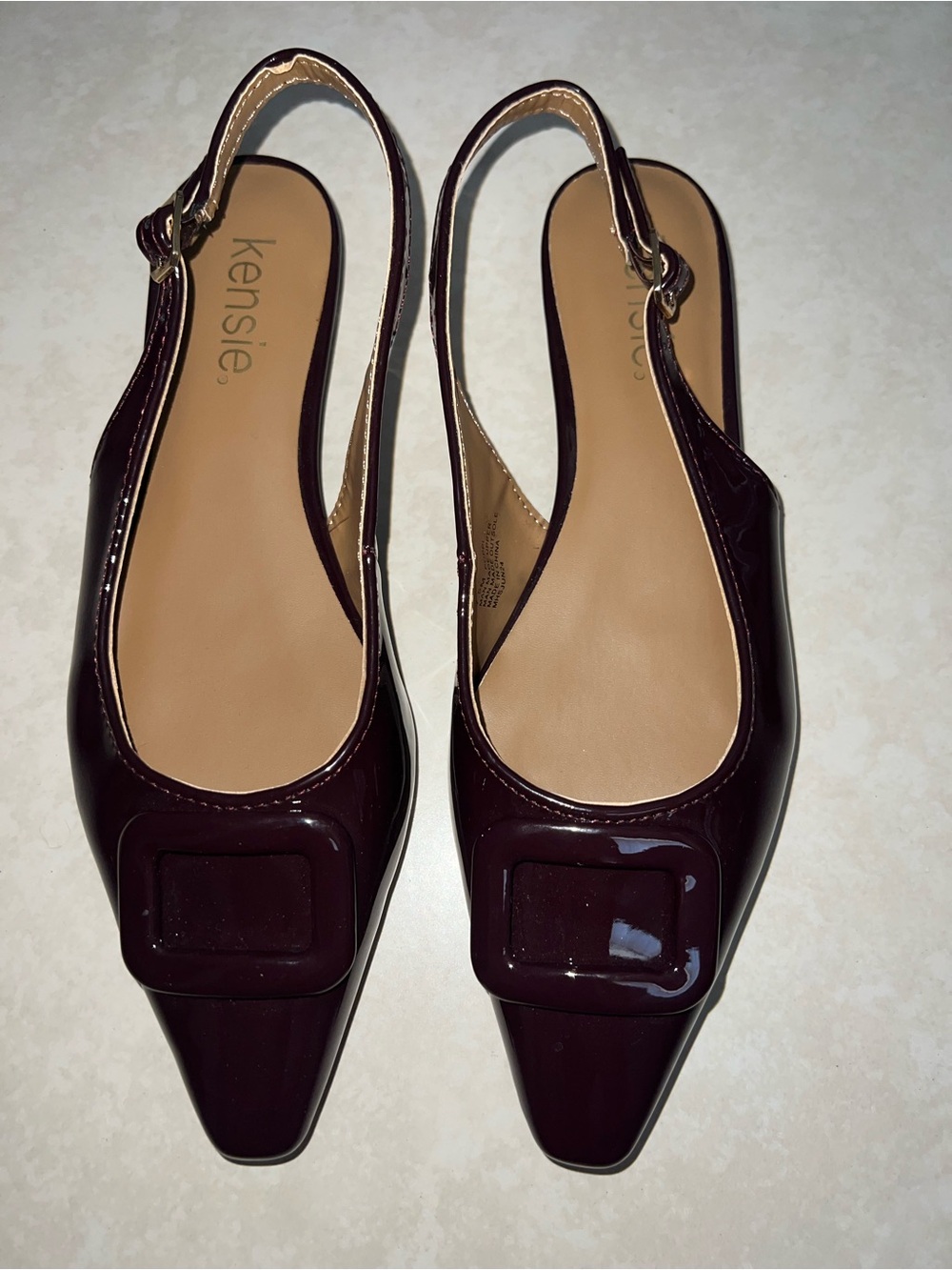 Kensie Women's Burgundy Patent Square-Buckle Slingback Flats